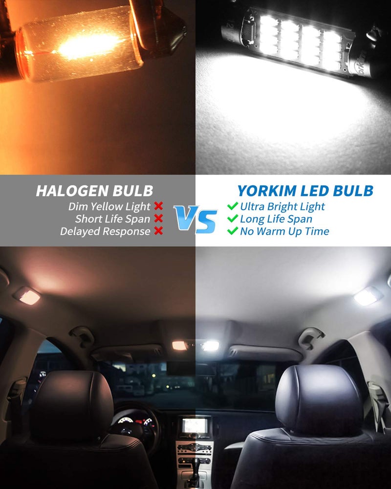 Yorkim 578 Festoon LED Bulb 41mm 42mm LED White Super Bright Canbus Error Free 16-SMD 4014 Chipset, 212-2 Dome Light, Interior Light MAP Light 211-2 Bulb, Pack of 2 - Image 2